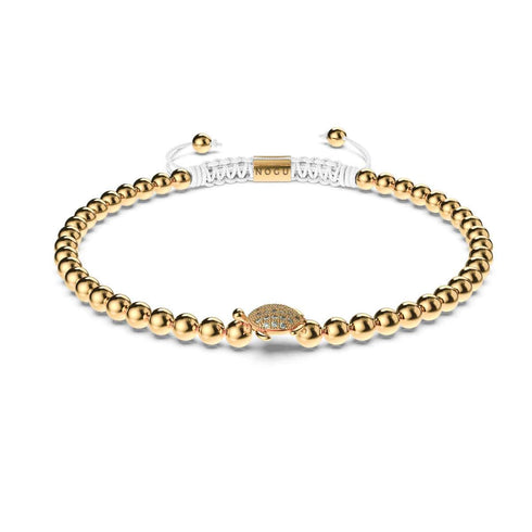 Tortue | Or 18 carats | Blanc | Tortue de mer de cristal | Bracelet Charmballa en macramé